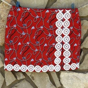 CROWN IVY Skirt Skort 10 Red Patriotic US Flag 4th of July Americana Theme NWOT